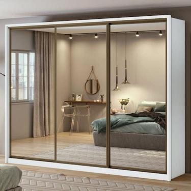 Imagem de Guarda Roupa Casal com 3 Espelhos 3 Portas de Correr 6 Gavetas 270,5cm Spazio Super Glass Móveis Lopas Branco Móveis Lopas