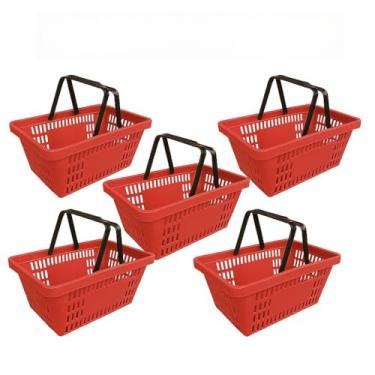 Imagem de Kit com 5 Cestas Plásticas de Compra 15L - Ideal para Supermercado, Feira e Mercado, Resistente e Prática para Transporte de Produtos(vermelha)