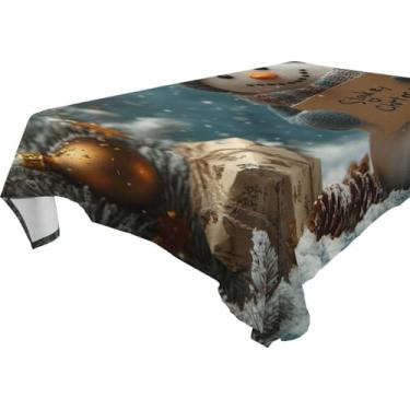 Imagem de Blueangle Toalha de mesa de boneco de neve de Natal – Toalha de mesa retangular de poliéster impermeável e resistente a manchas para ambientes internos e externos, 152 x 274 cm (377)