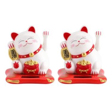 Imagem de Bewinner 2 Peças de Braço Oscilante de Gato da Sorte, Gatos Chineses Adoráveis ​​solares, Decorações de Estátua de Gato da Fortuna Solar para Casa, Escritório, Carro, Lojas, Restaurantes
