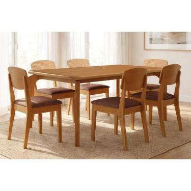 Imagem de Sala Jantar Mesa Londrina Tampo Curvo 180cm+6 Cadeiras Havana Naturale - Suede Marrom - Rufato