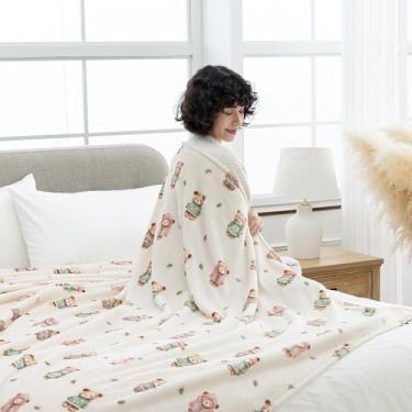 Imagem de Sushing Cobertor de lã de desenho animado, decoração de casa com personagens de animais fofos, presente leve e macio para adultos e crianças, lavável na máquina, 274 x 228 cm, ursos de outono