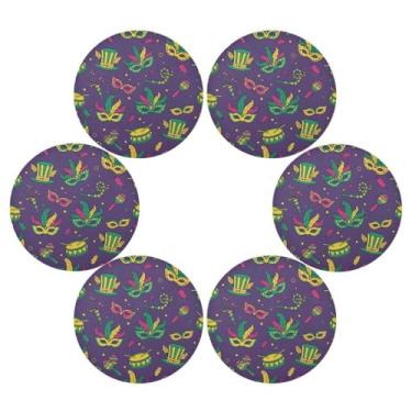 Imagem de Wassud Jogo americano conjunto de 6 tapetes de mesa redondos divertidos para cozinha e jantar tapetes laváveis resistentes ao calor para decoração de mesa 39 cm