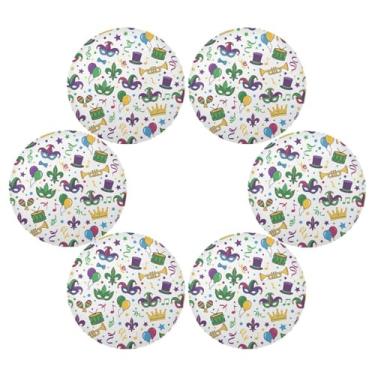 Imagem de Wassud Jogo americano conjunto de 6 tapetes decorativos de carnaval para cozinha e jantar tapetes laváveis resistentes ao calor para decoração de mesa 39 cm