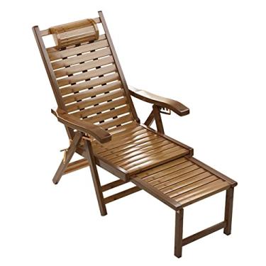 Imagem de ONDHGFBGB Cadeira reclinável de madeira, espreguiçadeira dobrável para uso ao ar livre com apoio para os pés estendido, 5 posições ajustáveis para varanda de jardim e pátio