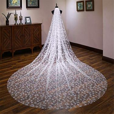 Imagem de Véus de noiva elegantes véu de noiva branco cremoso uma camada 4 m longo véu de noiva luxuoso brilhante vestido de noiva vestido de noiva para mulheres roupas de casamento