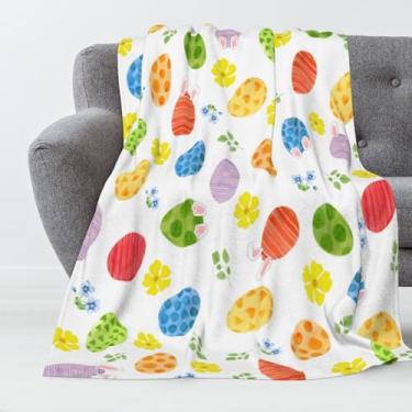 Imagem de Cobertor de ovos de páscoa, decorações de Páscoa, flores coloridas, aconchegantes de flanela macia, cobertores macios para casa, casa de fazenda, cama, sofá, decoração interna, 101 x 127 cm, presentes