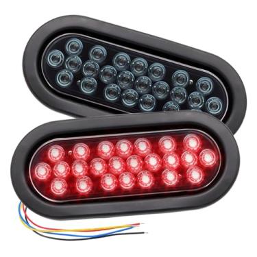 Imagem de Ledvillage Luzes traseiras de reboque de LED vermelho com lente fumada oval de 15 cm (pacote com 2) – 24 funções de LED estroboscópico, freio, virada, parada – montagem embutida, padrões de flash