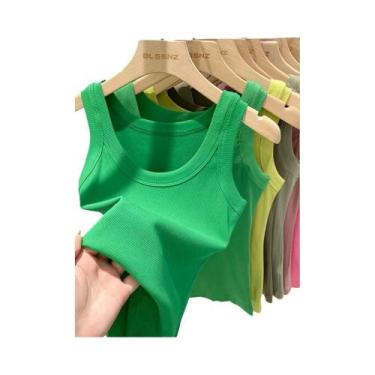 Imagem de Camiseta Regata Feminina De Algodão Com Decote Redondo E Textura Canel