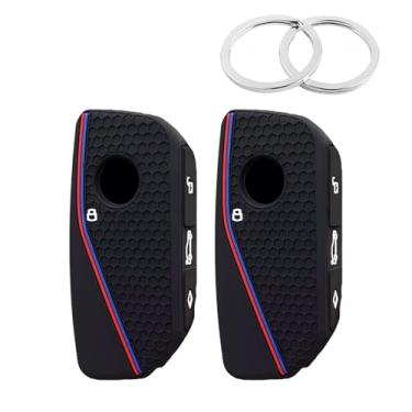 Imagem de Zeathery Capa de chaveiro, protetor de chave remoto de textura de favo de mel personalizado, acessório portátil, compatível com BMW (preto)