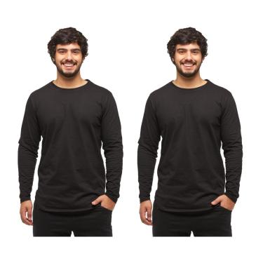 Imagem de Kit com 02 Camisetas Longline Blusa Manga Longa Comprida Oversized Masculina C2-Masculino