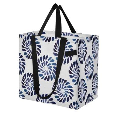 Imagem de SEHANY Sacolas de compras reutilizáveis de porcelana azul e branca com alças reforçadas, bolsa de compras de lona dobrável à prova d'água de grande capacidade para viagem, cozinha, praia