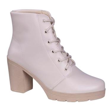 Imagem de Coturno Salto Médio Grosso Bloco FemininoTratorado Blogueira (Off White, BR, Adulto, Numérico, 38)