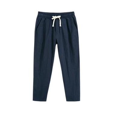 Imagem de Calça Masculina Casual Solta de Algodão e Linho - Respirável e Confort