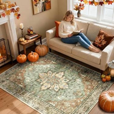 Imagem de Poshetion Tapetes de área 1,2 m x 1,8 m lavável, antiderrapante, estampa floral, vintage, tapete medalhão para sala de estar, quarto, sala de jantar