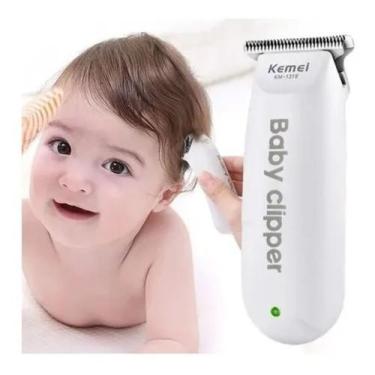 Imagem de Maquina Cortar Mini Cabelo Bebe Criança Portátil Kemei 1319 Cor Branco