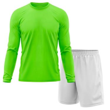 Imagem de Kit Calção Short Futebol Basquete Branco + Manga Longa Masculina Segunda Pele Dry-Masculino