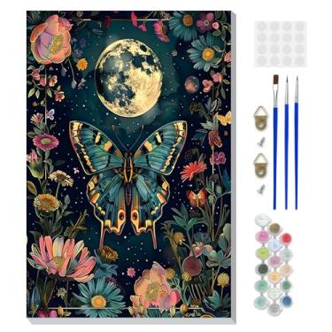 Imagem de DOMROM Kit de pintura animal por números para adultos iniciantes com cavalete de madeira, kit de pintura de borboleta por números em tela, kit de pintura a óleo DIY para decoração de parede de casa