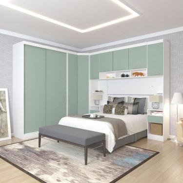 Imagem de Quarto de Canto Casal com Guarda Roupas Cabeceira e Mesas de Cabeceira Alpes Luciane Moveis