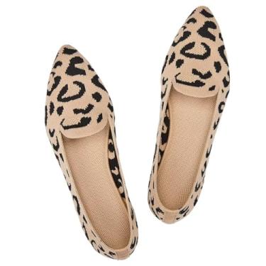 Imagem de Frank Mully Mocassim feminino casual sem cadarço, confortável, de malha, clássico, bico fino, para trabalho, viagens, 6035leopardo amarelo, 41