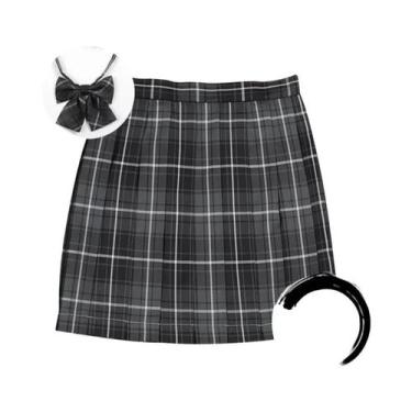 Imagem de Saia Mini Plissada Xadrez Feminina De Cintura Alta Com Laço Estilo Pre