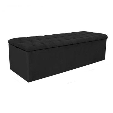 Imagem de Baú Recamier Sapateira Calçadeira King Suede Preto 193cm Estofada Capitone