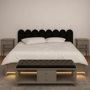 Imagem de Kit Cabeceiras Nuvem Infatil Estofada Cerquinha Modular Cama Solteiro Casal King Queen 45X20 Módulos Adesivos (Preto, Casal Queen)