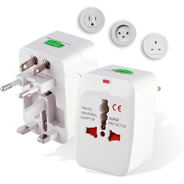 Imagem de Adaptador de Tomada Universal Para Viagem Padrão Internacional Europa UK Asia EUA JP AU EU Europeu 3 Pinos Mais de 150 Países Bivolt Trava de Segurança Portátil Ajustável Super PREMIUM