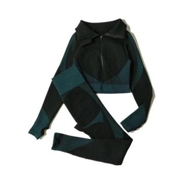 Imagem de Conjunto De Yoga Sem Costura Para Mulheres 2/3 Peças Com Top Cropped D