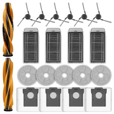 Imagem de (Pacote com 21) peças de substituição V50 ultra completas compatíveis com aspirador de pó robô Mova V50 ultra completo, 2 escovas de rolo, 5 almofadas de esfregão, 4 filtros HEPA, 4 sacos de poeira, 6