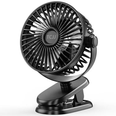 Imagem de Ventilador de encaixe portátil, ventilador de carrinho recarregável, ventiladores de mesa USB com porta tipo C, 5200 mAh, operado por bateria, 3 velocidades, rotação de 360°, mini ventilador pessoal