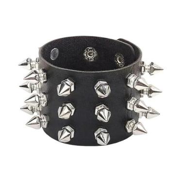 Imagem de Pulseira Unissex Punk Gótica Rock Com Pontas E Rebites, Bracelete De P