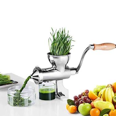 Imagem de Espremedor de suco de trigo de aço inoxidável | Extrator manual de frutas e vegetais cítricos e laranja | Espremedor lento com base de ventosa | Tecnologia de eixo helicoidal multifuncional