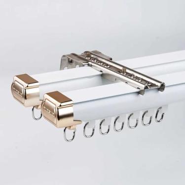 Imagem de Varões divisórias de sala de trilho de cortina dupla resistente - Suporte de parede ajustável de 3,7 m (12,1 pés) para sala de estar, quarto, chuveiro, hospital - Solução de divisor de quarto branco
