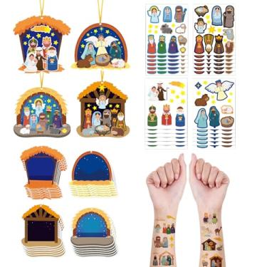 Imagem de Enfeites de Natal de presépio – Decoração de casa, lembrancinhas de festa, cartão de presépio decoração de árvore | para projetos de artesanato de férias, adultos, adolescentes, janela, porta, casa