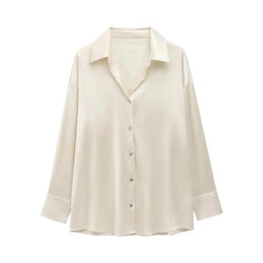 Imagem de Camisa Feminina De Manga Longa Com Botões, Caimento Relaxado, Gola Pon