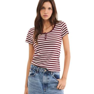 Imagem de Blusa Hering Feminina Listrada Em Malha Binada Com Botões-Feminino