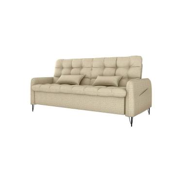 Imagem de Sofá Cama Reclinável Com Almofadas 3 Lugares 200cm Pillar Linho Bege Matrix Linho Bege
