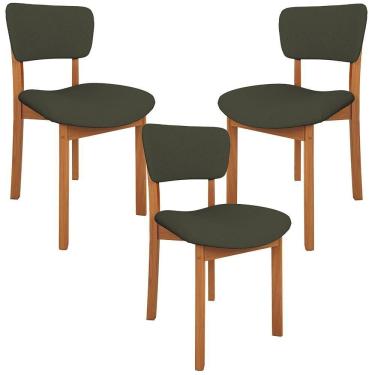 Imagem de Kit 03 Cadeiras Para Sala De Jantar Cozinha Living Estofada Dara L02 Linho Verde Musgo - Lyam Decor