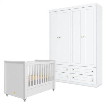 Imagem de Berço Tutto New E Guarda Roupa 4 Portas Americano Branco Fosco - Matic
