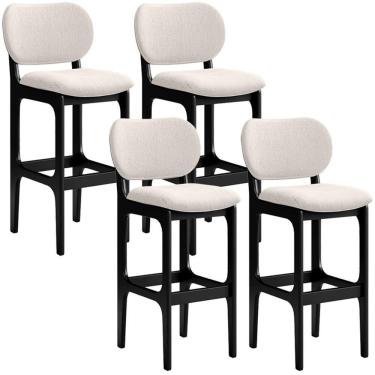 Imagem de Kit 4 Banquetas Alta Betta Preto Linho Cru