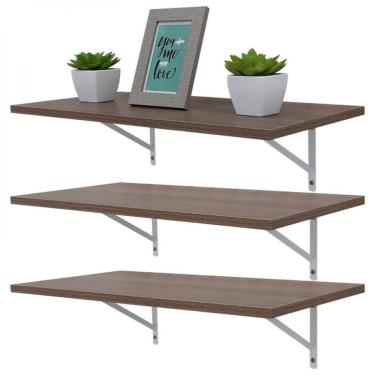 Imagem de Kit 3 Prateleiras 80 X 25cm Nogal Com Mão Francesa