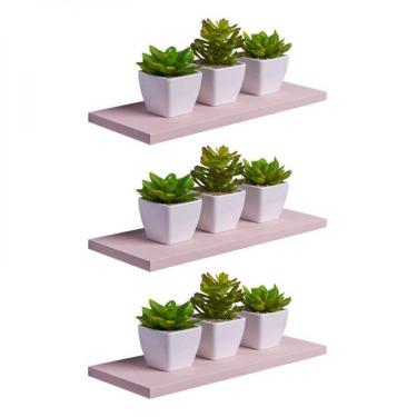 Imagem de Kit 3 Prateleiras 40 X 10cm Rosa Claro Suporte Invisível