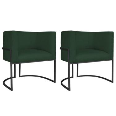 Imagem de Kit 02 Poltronas Decorativas Luna Base De Ferro Preto Linho Verde