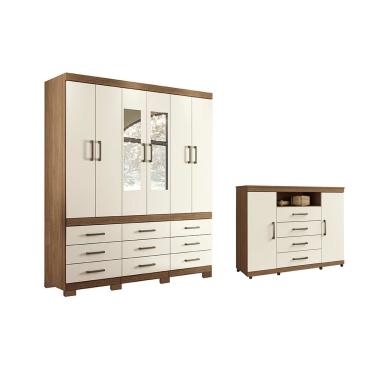 Imagem de Quarto Completo Modu Guarda Roupa+Cômoda QC420 Jatoba/Areia - Santos Andirá