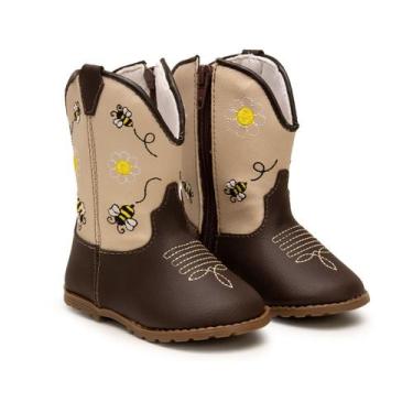 Imagem de Bota Texana Infantil Bebê Bordada Macia e Confortável Solado Antiderra