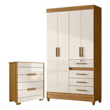Imagem de Guarda Roupa Solteiro Sobral E Cômoda Dhara Freijó Off White – Moval