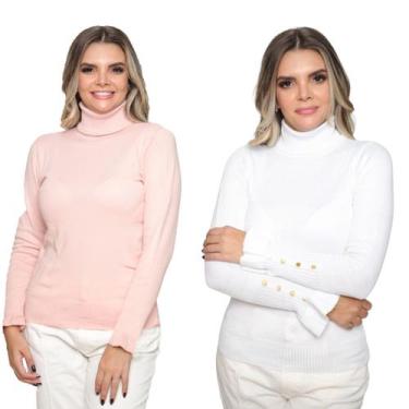 Imagem de Kit 2 Blusas Feminina de Tricô Manga Longa Cacharrel Moda Inverno - SP