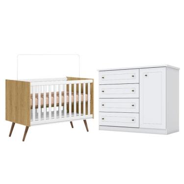 Imagem de Berço Americano Q Encanto 3820 Retrô Freijó TOQ Branco Acetinado - Qmovi e Cômoda Infantil Americano Branco HP - Henn