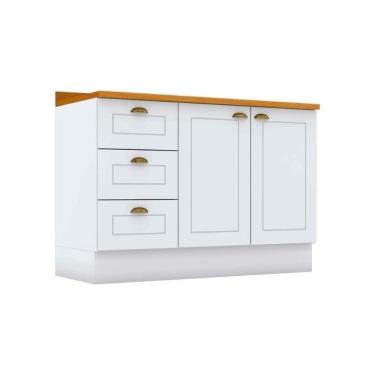 Imagem de Balcão De Cozinha Modulado Para Pia Com Tampo Americana Com 2 Portas E 3 Gavetas 120cm Branco